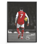 Ladda upp bild till gallerivisning, Poster featuring a football player in a red and white No. 7 jersey walking on a stadium field while holding a match ball, with a stylized signature at the bottom.