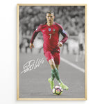 Ladda upp bild till gallerivisning, Cristiano Ronaldo dribbling in Portugal red jersey framed plakat
