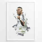 Ladda upp bild till gallerivisning, Kylian Mbappé artistic celebration in white football jersey framed plakat