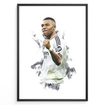 Ladda upp bild till gallerivisning, Kylian Mbappé artistic celebration in white football jersey framed plakat