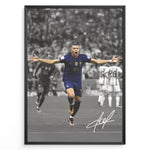 Ladda upp bild till gallerivisning, Kylian Mbappé celebrating goal in France blue jersey framed plakat