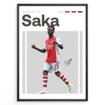 Ladda upp bild till gallerivisning, Poster showing a football player in a red and white uniform celebrating, with large text reading “Saka” at the top and a clean modern graphic design layout.