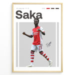 Ladda upp bild till gallerivisning, Poster showing a football player in a red and white uniform celebrating, with large text reading “Saka” at the top and a clean modern graphic design layout.