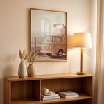 Ladda upp bild till gallerivisning, Plakat med vintage camper | Sommer og Strand Plakater | Denne plakat viser en vintage Volkswagen camper ved en kystlinje med hav og bjerge i baggrunden. Perfekt til camping- og roadtrip-entusiaster.
