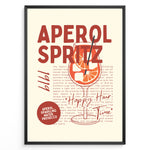 Ladda upp bild till gallerivisning, Aperol Spritz art print plakat with orange cocktail illustration, modern typography, and text details in a black frame on beige background.
