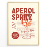 Ladda upp bild till gallerivisning, Aperol Spritz art print plakat with orange cocktail illustration, modern typography, and text details in a black frame on beige background.
