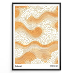 Ladda upp bild till gallerivisning, Golden Japanese wave and cloud pattern inspired by Hokusai in a minimalist framed poster.
