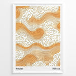 Ladda upp bild till gallerivisning, Golden Japanese wave and cloud pattern inspired by Hokusai in a minimalist framed poster.
