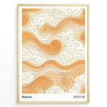 Ladda upp bild till gallerivisning, Golden Japanese wave and cloud pattern inspired by Hokusai in a minimalist framed poster.

