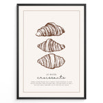 Ladda upp bild till gallerivisning, Minimalist French croissant plakat illustration with “Le Matin Croissants” text, framed in black, ideal for bakery, kitchen, or café wall décor.
