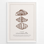 Ladda upp bild till gallerivisning, Minimalist French croissant plakat illustration with “Le Matin Croissants” text, framed in black, ideal for bakery, kitchen, or café wall décor.
