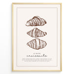Ladda upp bild till gallerivisning, Minimalist French croissant plakat illustration with “Le Matin Croissants” text, framed in black, ideal for bakery, kitchen, or café wall décor.
