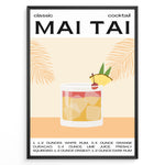 Ladda upp bild till gallerivisning, Minimalist Mai Tai cocktail recipe poster with a tropical drink illustration, showing rum, lime, and pineapple garnish, framed in black, ideal for kitchen or bar wall décor.
