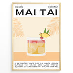 Ladda upp bild till gallerivisning, Minimalist Mai Tai cocktail recipe poster with a tropical drink illustration, showing rum, lime, and pineapple garnish, framed in black, ideal for kitchen or bar wall décor.
