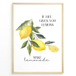 Ladda upp bild till gallerivisning, Watercolor lemon branch wall art with the quote “If life gives you lemons, make lemonade,” framed in black, ideal for uplifting kitchen or café décor.
