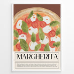 Ladda upp bild till gallerivisning, Watercolor Margherita pizza wall art with tomatoes, mozzarella, and basil on a brown background, framed in black, ideal for Italian kitchen or restaurant decoration.
