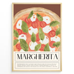 Ladda upp bild till gallerivisning, Watercolor Margherita pizza wall art with tomatoes, mozzarella, and basil on a brown background, framed in black, ideal for Italian kitchen or restaurant decoration.
