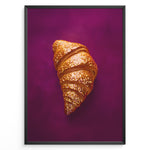 Ladda upp bild till gallerivisning, Golden glitter croissant art print plakat on deep purple background framed in black.

