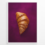 Ladda upp bild till gallerivisning, Golden glitter croissant art print plakat on deep purple background framed in black.
