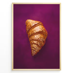 Ladda upp bild till gallerivisning, Golden glitter croissant art print plakat on deep purple background framed in black.
