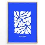 Ladda upp bild till gallerivisning, Flora Indigo Plakat | Matisse Poster | Blå baggrund med hvide blomster og elegant typografi
