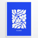 Ladda upp bild till gallerivisning, Flora Indigo Plakat | Matisse Poster | Blå baggrund med hvide blomster og elegant typografi
