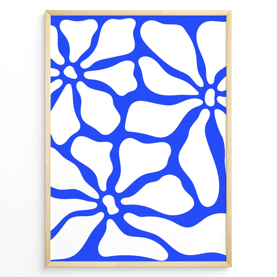 Azure Bloom Plakat | Matisse Poster | Organisk mønster med flydende blå former på hvid baggrund
