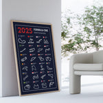 Ladda upp bild till gallerivisning, F1-kalenderposters 2025 | Unik design av tävlingskartor (marinblå)
