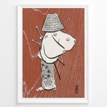 Ladda upp bild till gallerivisning, Woodblock-style illustration of a Japanese samurai in traditional clothing on a textured background in a framed poster.
