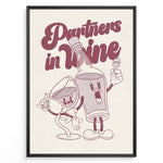 Ladda upp bild till gallerivisning, Funny kitchen wall art plakat with “Partners in Wine” text and cartoon wine bottle and glass characters—ideal for bar or dining room décor.
