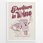 Ladda upp bild till gallerivisning, Funny kitchen wall art plakat with “Partners in Wine” text and cartoon wine bottle and glass characters—ideal for bar or dining room décor.
