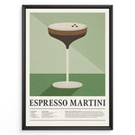 Ladda upp bild till gallerivisning, Minimalist Espresso Martini wall art plakat with cocktail glass illustration and recipe text—modern kitchen or bar décor print.
