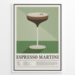Ladda upp bild till gallerivisning, Minimalist Espresso Martini wall art plakat with cocktail glass illustration and recipe text—modern kitchen or bar décor print.
