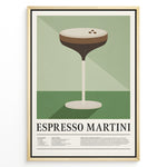 Ladda upp bild till gallerivisning, Minimalist Espresso Martini wall art plakat with cocktail glass illustration and recipe text—modern kitchen or bar décor print.
