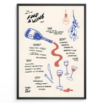Ladda upp bild till gallerivisning, Minimalist hand-drawn food and wine menu illustration with bottles and glasses—modern kitchen wall art print.
