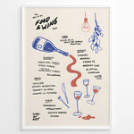 Ladda upp bild till gallerivisning, Minimalist hand-drawn food and wine menu illustration with bottles and glasses—modern kitchen wall art print.
