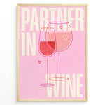 Ladda upp bild till gallerivisning, Pink wall art with two wine glasses and text “Partner in Wine” — modern romantic kitchen or bar wall print.
