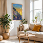 Ladda upp bild till gallerivisning, Amalfi Coast Vintage Travel Plakat | Vintage Travel Poster | Denne plakat viser en farverig illustration af Amalfi kysten i Italien, med pastelfarvede bygninger stablet på en stejl skråning mod havet. Perfekt til rejse- og kunstelskere.
