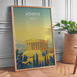 Ladda upp bild till gallerivisning, Athens Vintage Travel Plakat | Vintage Travel Poster | Denne plakat viser Parthenon i Athen, Grækenland, i gyldne nuancer med en gradient baggrund fra teal til gul. Perfekt til rejse- og historiefans.
