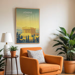 Ladda upp bild till gallerivisning, Athens Vintage Travel Plakat | Vintage Travel Poster | Denne plakat viser Parthenon i Athen, Grækenland, i gyldne nuancer med en gradient baggrund fra teal til gul. Perfekt til rejse- og historiefans.
