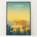Ladda upp bild till gallerivisning, Athens Vintage Travel Plakat | Vintage Travel Poster | Denne plakat viser Parthenon i Athen, Grækenland, i gyldne nuancer med en gradient baggrund fra teal til gul. Perfekt til rejse- og historiefans.
