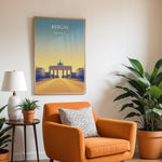 Ladda upp bild till gallerivisning, Berlin Vintage Travel Plakat | Vintage Travel Poster | Denne plakat viser Brandenburger Tor i Berlin, Tyskland, med en gradient baggrund fra blå til gul. Perfekt til rejse- og kulturentusiaster.
