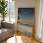 Ladda upp bild till gallerivisning, Boracay Beach Vintage Travel Plakat | Vintage Travel Poster | Denne plakat viser Boracay Beach med hvidt sand, roligt blåt vand og en gradienthimmel. Silhuetter af palmer i forgrunden. Perfekt til dem, der elsker tropiske strande.
