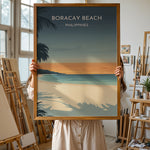 Ladda upp bild till gallerivisning, Boracay Beach Vintage Travel Plakat | Vintage Travel Poster | Denne plakat viser Boracay Beach med hvidt sand, roligt blåt vand og en gradienthimmel. Silhuetter af palmer i forgrunden. Perfekt til dem, der elsker tropiske strande.
