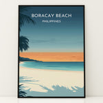 Ladda upp bild till gallerivisning, Boracay Beach Vintage Travel Plakat | Vintage Travel Poster | Denne plakat viser Boracay Beach med hvidt sand, roligt blåt vand og en gradienthimmel. Silhuetter af palmer i forgrunden. Perfekt til dem, der elsker tropiske strande.
