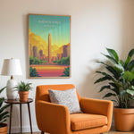 Ladda upp bild till gallerivisning, Buenos Aires Vintage Travel Plakat | Vintage Travel Poster | Denne plakat viser en illustration af et monument i Buenos Aires omgivet af moderne bygninger. Farverne går fra turkis til orange og gul, som skaber en livlig atmosfære.
