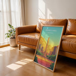 Ladda upp bild till gallerivisning, Buenos Aires Vintage Travel Plakat | Vintage Travel Poster | Denne plakat viser en illustration af et monument i Buenos Aires omgivet af moderne bygninger. Farverne går fra turkis til orange og gul, som skaber en livlig atmosfære.
