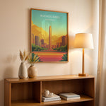 Ladda upp bild till gallerivisning, Buenos Aires Vintage Travel Plakat | Vintage Travel Poster | Denne plakat viser en illustration af et monument i Buenos Aires omgivet af moderne bygninger. Farverne går fra turkis til orange og gul, som skaber en livlig atmosfære.
