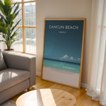 Ladda upp bild till gallerivisning, Cancun Beach Vintage Travel Plakat | Vintage Travel Poster | Denne plakat viser Cancun Beach med hvidt sand, turkisblåt vand og en klar blå himmel. Perfekt til tropiske feriestemninger.
