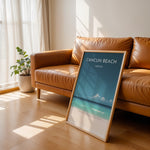 Ladda upp bild till gallerivisning, Cancun Beach Vintage Travel Plakat | Vintage Travel Poster | Denne plakat viser Cancun Beach med hvidt sand, turkisblåt vand og en klar blå himmel. Perfekt til tropiske feriestemninger.

